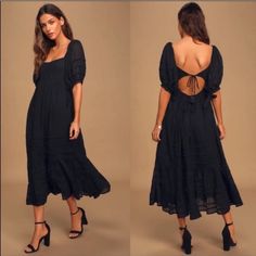 Reposhing This Item I Purchased. Loved It. I Only Wore It A Few Times. In Great Condition. Puff Sleeve Midi Dress, Sleeve Midi Dress, Free People Black, Tiered Dress, Free People Dresses, Free People Dress, Puff Sleeve, Colorful Dresses, Free People