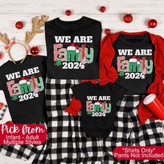 ✨Color hue can vary between baby and adult. Choose all black or all white for best color match✨ *Pajama pants NOT INCLUDED* Shirts sold separately.  Choose your first shirt size and color and add to cart.  Come back to listing and repeat the process. Celebrate the season with the We Are Family Christmas 2024 Shirt, perfect for holiday gatherings. This fun tee is great for family photos or group events. ✅SHIRT FEATURES   -Super Soft Feel -Crisp Graphic Print  -Direct to Garment Printing - No Vinyl Iron on -Eco-Friendly Process -Love It Things to know: - Each item is handmade to order! - We use Rabbit Skins Bodysuits for infants and Bella Canvas for all other sizes. (if something goes out of stock we will swap for comparable when necessary) Our goal is consistency and reliability. Please ref Christmas Family Gifts, Christmas Pjs Family, Christmas Family Shirt, Toddler Size Chart, Matching Christmas Pajamas, Group Events, Family Shirts Matching, Christmas Pjs, Group Shirts