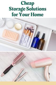 the contents of a hair dryer, brush and other beauty products