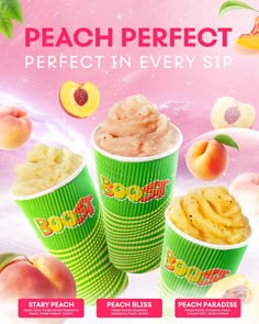 peach perfect in every sip is on the menu for this frozen drink, and it's ready to be eaten