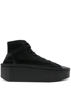 black calf suede logo-debossed tongue rubber toecap round toe logo at the sole branded insole flatform sole ankle-length front lace-up fastening Streetwear Suede Platform Sneakers With Textured Sole, Suede Platform Sneakers With Textured Sole For Streetwear, High-top Suede Platform Sneakers For Streetwear, Suede High-top Platform Sneakers For Streetwear, High-top Platform Sneakers With Vibram Sole, Suede High-top Sneakers With Textured Sole For Streetwear, High-top Suede Platform Sneakers With Rubber Sole, Suede High-top Platform Sneakers With Rubber Sole, Y3 Sneakers