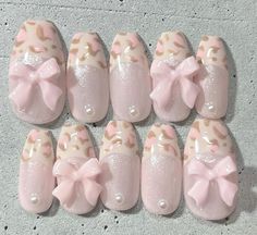 Pinkcore Nails, Coquette Nail Ideas, Gyaru Nails, Nails Coquette, Coquette Nails, Cute Pink Nails, Leopard Print Nails