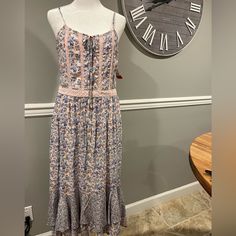 Perfect Dress For Spring, Vacation Or Any Party! Looks Amazing On!!!!Add A Denim Jacket Over This For The Perfect Teacher Outfit!! Cotton Midi Sundress With Lace Trim, Cotton Sundress With Lace Trim, Midi Length, Spring Midi Sundress With Lace Trim, Casual Fitted Sundress With Lace Trim, Casual Maxi Dress With Lace Trim For Garden Party, Cotton Midi Dress With Ditsy Floral Print For Vacation, Bohemian Fitted Sundress For Daywear, Casual Lace Trim Maxi Dress For Garden Party, Fitted Bohemian Sundress For Daywear