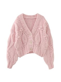 Stay cozy and cute with the Rylea Chunky Knit Cardigan. Featuring an intricate cable knit design and oversized sleeves, this cardigan adds a touch of warmth and charm to your look. The soft pink hue brings a sweet, feminine vibe, making it perfect for layering over casual outfits. Finished with pearl buttons for a polished touch, it’s the ideal statement piece for colder days. Details; Rylea Knit Cardigan in Pink Chunky cable knit for a cozy feel Pearl button closure for an elegant accent Oversi Trendy Pink Soft Knit Sweater Coat, Trendy Pink Knitted Cardigan, Feminine Knit Sweater For Winter, Feminine Winter Knit Sweater, Trendy Pink Cable Knit Outerwear, Oversized Cozy Pink Cardigan, Pink Long Sleeve Cable Knit Outerwear, Pink Chunky Knit Sweater Coat, Feminine Soft Knit Winter Sweater