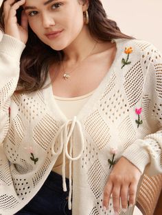 Cardigans Women, Trendy Sweaters, Sleeve Pattern, Tie Knots, Cardigans, Knot, Cut Out, Plus Size, Floral