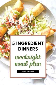 Weeknight Dinner Meal Plan: We're making Healthy 5 Ingredient Dinner recipes this week. From stuffed potatoes, to chicken recipes, salmon dinner and more, these 5-ingredient dinners (or less) are delicious, healthy, family friendly, and pretty quick!