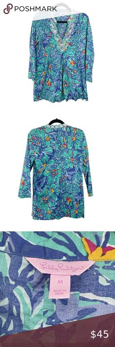 Lilly Pulitzer Blue Iris Mai Tai Beaded Tunic Top Blouse Womens Size Medium Blue Iris, Mai Tai, Tunic Top, Beading, Tunic Tops, Top Blouse, Womens Sizes, Size Medium