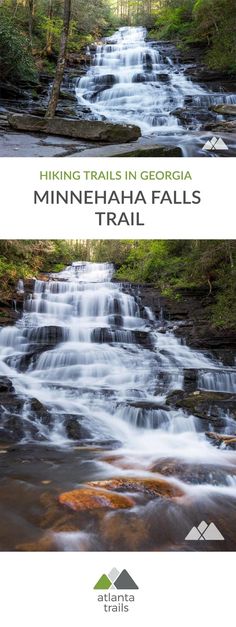 the cover of hiking trails in georgia's minnesota falls trail, with water running over rocks