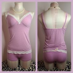 Victoria's Secret ~ Vintage 90s-Y2k Angels Cami & Panty Set Polka-Dot Lace Trim Cami - Boyshort Color: Lilac/ White Trim Size: Medium Production: 2006 Fabric: Cami- Supersoft Modal, Spandex Panty- Nylon, Spandex Panty Is New With Tag, Cami Without *All Items Are Guaranteed Authentic And Brand New! (Unless Stated Otherwise) I Recently Purchased A Vintage Estate Lot From Someone That Had An Online Shopping Addiction. **Most Items Are New In Original Packaging (Or Purchased In Lots) - This Means Th Victoria's Secret Fitted Loungewear Sets, Victoria's Secret Fitted Summer Sets, Fitted Victoria's Secret Summer Sets, 2000s Pyjamas, Aesthetic Intimates, Alt Fits, Strawberry Soda, Victoria's Secret Angels, Y2k Cami