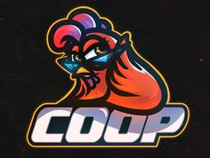 a rooster logo with the word coop on it's chest and an angry look