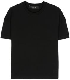 Oversized Black T-shirt With Ribbed Cuffs, Black T-shirt With Crew Neck And Ribbed Cuffs, Oversized Basic T-shirt With Ribbed Cuffs, Black Casual Tops With Straight Hem, Casual Black Tops With Straight Hem, Casual Black Top With Straight Hem, Cotton T-shirt With Rolled Sleeves And Crew Neck, Crew Neck Tops With Rolled Sleeves, Yoko London