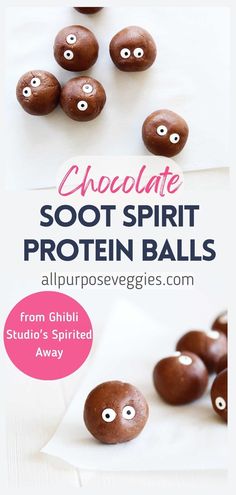 chocolate sprint protein balls with googly eyes and text overlay that says chocolate sprint protein balls