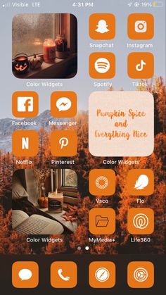 an orange and white phone screen with the words pumpkin spice and everything nice on it