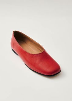 Edie Red Leather Ballet Flats | ALOHAS Elegant Red Leather Ballet Flats, Red Leather Ballet Flats With Leather Sole, Red Leather Ballet Flats With Red Sole, Red Leather Flats With Low Heel, Leather Ballet Flats With Red Sole And Almond Toe, Leather Ballet Flats With Red Sole And Pointed Toe, Red Sole Leather Ballet Flats With Pointed Toe, Red Leather Closed Toe Ballet Flats, Red Flat Heel Leather Shoes For Work