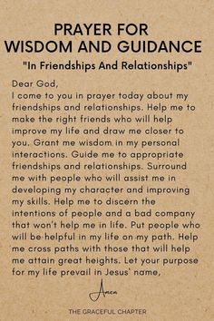 a prayer card with the words, prayer for wisdom and guidance