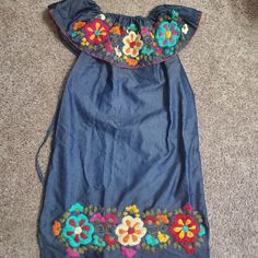 Mexican Hand Embroidered Dress For Women. Size S/M Color Blue Made In Mexico. New Without Tag. Spring Blue Embroidered Mini Dress, Blue Embroidered Cotton Mini Dress, Hand Embroidered Dress, Mexican Embroidered Dress, Mexican Dresses, Embroidered Dress, Colorful Fashion, Dress For Women, Hand Embroidered