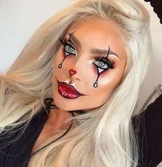 45+ Horrifying Halloween Makeup Ideas for Women - HubPages Woman’s Halloween Makeup, Halloween Costumes Clown Make Up, Clown Costume Makeup Cute, Clown Face Makeup Cute, Scary Hot Clown Costume, Lady Clown Costume, Clown Face Paint For Women, Scary Clown Make Up Women, Ringmaster Halloween Makeup