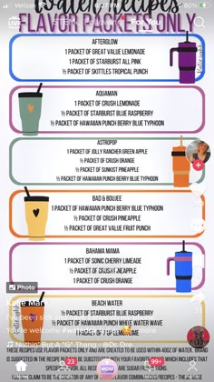 an info sheet with different types of drinks