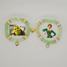 Shrek Jewelry, Matching Character Bracelets, Shrek Bracelet, Shrek And Fiona, Matching Things, Make Clay Beads