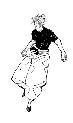 a black and white drawing of a person with his legs spread out in the air