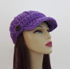 This is made to order. It is crocheted with chunky light to medium purple acrylic yarn Hand wash is recommended. Light Purple Crochet, News Boy Cap, Purple Hat, Purple Crochet, Crochet Beret, Purple Acrylic, Purple Knit, Newsboy Hat, Purple Hats