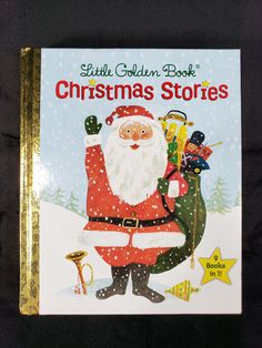 a children's book about christmas stories with santa claus holding a bag full of presents