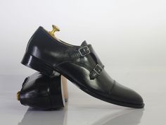 New Handmade Men's Black Cap Toe Leather Double Monk Strap Shoes, Men Designer Dress Formal Luxury Shoes on Storenvy Men's Luxury Cap Toe Monk Strap Shoes, Luxury Monk Strap Shoes For Men With Buckle Closure, Luxury Timeless Men's Monk Strap Shoes, Luxury Men's Shoes With Tassels And Round Toe, Luxury Men's Monk Strap Shoes With Tang Buckle, Luxury Men's Monk Strap Shoes With Leather Lining, Luxury Men's Monk Strap Shoes In Calf Leather, Luxury Men's Monk Strap Shoes For Work, Luxury Men's Calf Leather Monk Strap Shoes