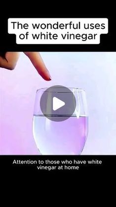 someone is pointing at a wine glass with water in it and the caption reads, the wonderful uses of white vinegar