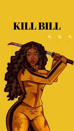 a drawing of a woman holding a baseball bat in her right hand and the words kill bill on it