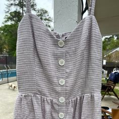 Linen Lavender Gingham Dress With Button Front Spring Gingham Plaid Dress With Buttons, Gingham Dresses With Buttons For Picnic, Gingham Dress With Buttons For Picnic, Fitted Plaid Dress With Button Closure For Spring, Fitted Plaid Dress With Button Closure For Summer, Spring Gingham Dresses With Buttons, Gingham Dresses With Buttons For Spring, Casual Spring Plaid Dress With Button Closure, Summer Gingham Dress With Button Closure