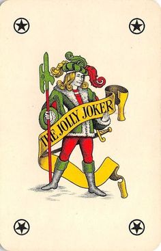 a playing card with an image of a joker holding a sign that says we only joker