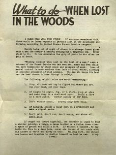 an old letter that says what to do when lost in the woods