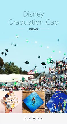 an image of graduation caps in the air at disney's graduation cap idea contest