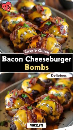 Discover the joy of Bacon Cheeseburger Bombs! Savor crispy bacon, juicy beef, and gooey melted cheese, all packed into a bite-sized delight. Find out how to make them and explore tasty variations! Mini Bacon Cheeseburger Bites, Bacon Cheeseburger Meatloaf Bites, Bbq Bacon Cheeseburger Meatballs, Bacon Wrapped Meatloaf Muffins, Deconstructed Cheeseburger, Things To Make With Burger, Easy Meat Dinner Ideas, Bacon Cheeseburger Recipes, Bacon Cheeseburger Bombshell