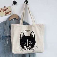 Cat Canvas Bag For Women One-shoulder Versatile Large Capacity Cute Cat Pattern, Gatto Carino, Beige Bag, Tote Pattern, Mobile Phone Bag, Tote Bag Pattern, Zipper Bag, Canvas Shoulder Bag