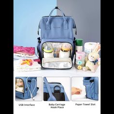 baby diaper bag with multiple compartments and instructions to use it as a changing table