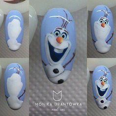 Olaf Nails, Frozen Nail Art, Frozen Nails, Cartoon Nail Designs, Xmas Nail Art, Nail Drawing, Cute Christmas Nails, Nail Art Disney