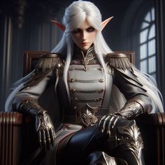 a woman dressed as an elf sitting in a chair with her hands on her knees