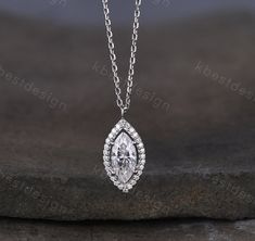 Luxury Marquise Cut Gemstone Accented Jewelry, Luxury Marquise Cut Fine Jewelry Necklace, Marquise Diamond Pendant, Diamond Necklace Pendant, Necklace White Gold, Gold Halo, Moissanite Jewelry