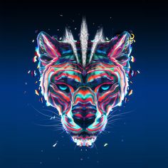 an abstract image of a tiger's head on a blue background