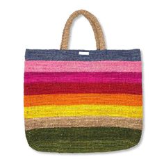 Brighten up your day with the vivid colors of Julia B! Size: 18" x 16" / 47 cm x 40 cm Materials: Natural paglia Made in Florence Available for immediate delivery. Rainbow Bag, Design Sketch, Creative Inspiration, Crochet Bag, Leather Tote, Florence, Crochet Projects, Apparel Accessories, Vivid Colors