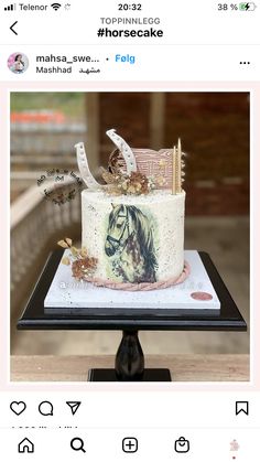 there is a cake decorated with an image of a horse