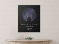 a couple kissing under the stars on their wedding day in front of a fireplace mantel