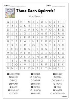 the word search for those darn squirrels is shown in this printable worksheet