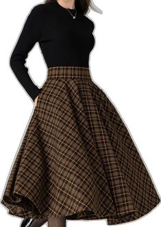 Fitted Flared Mini Skirt For Winter, Winter Brown Long Pleated Skirt, Brown Full Skirt For Winter, Brown Long Winter Pleated Skirt, Brown Long Pleated Skirt For Winter, Elegant Plaid Knee-length Skirt, Winter Lined Midi Pencil Skirt, Brown Full Skirt Bottoms For Winter, Elegant Knee-length Plaid Skirt