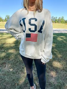 American Flag USA Graphic Fit: Oversized Fabric Content: 74% Cotton, 26% Polyester Usa Sweatshirt, Denim Romper, Girls Club, Linen Set, Denim Pant, Printed Maxi Dress, Skirt Pants, Print Tops, American Flag