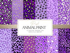 purple leopard print digital paper pack