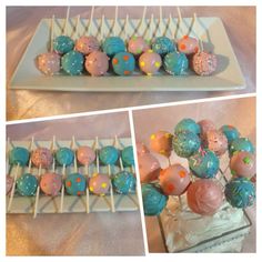 there are many different types of cake pops on the table