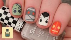 4 Cute Halloween Character Designs // Nail Art Simple Characters, Easy Halloween Nails Design, Cute Simple, Vampire Pumpkin, Character Nails, It Magazine, Halloween Nails Easy, Halloween Character, Nails Fun