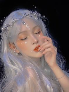 Elf Aesthetic Makeup, Fairy Makeup, Fairy Girl, Crystal Headband, Digital Art Girl, Creative Makeup, Cute Makeup, Aesthetic Makeup